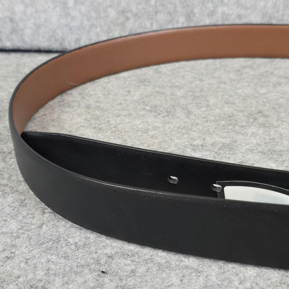 Perry Ellis Belt Mens 44 Black Brown Reversible Faux Leather Dress Buckle - Picture 3 of 7